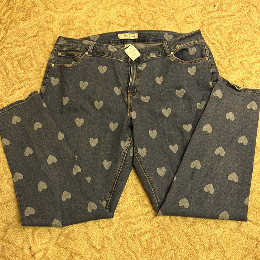 Denim jeans with hearts.
